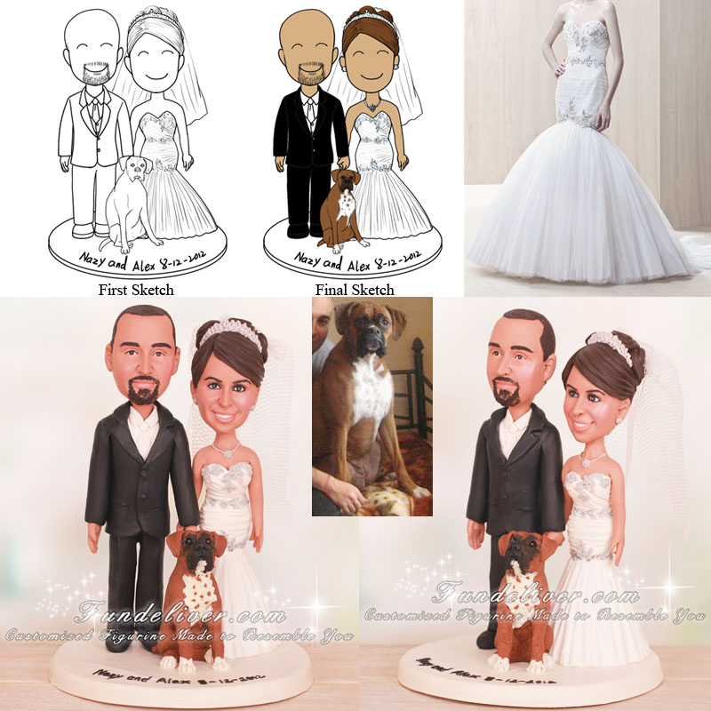 Bride and Groom Cake Topper with Pet Boxer